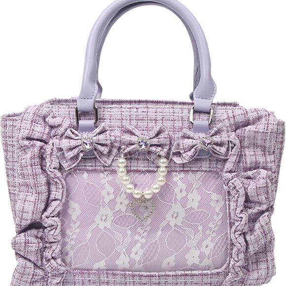 Versatile Purple Ita Bag with Ruffle Bow: Fashionable Crossbody for Girls - Picture 1 of 7